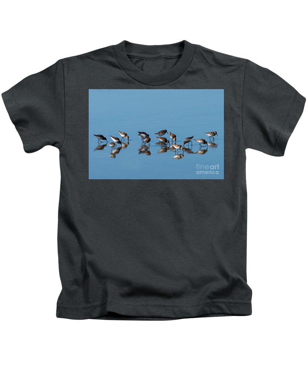 Sandpipers Kids T-Shirt featuring the photograph Sandpipers Mirrored by Michael Dawson