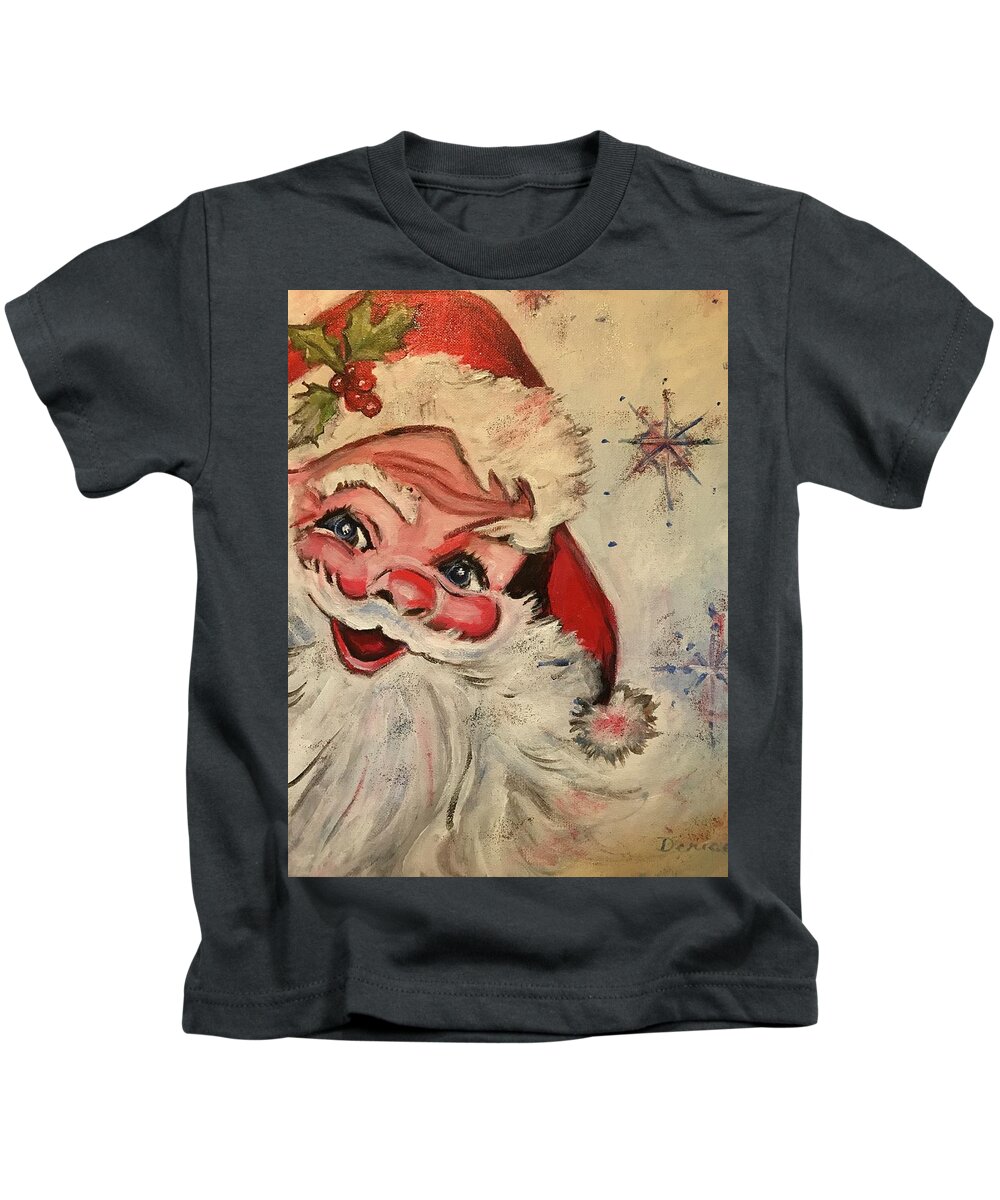  Kids T-Shirt featuring the painting Santa and Snowflakes by Denice Palanuk Wilson