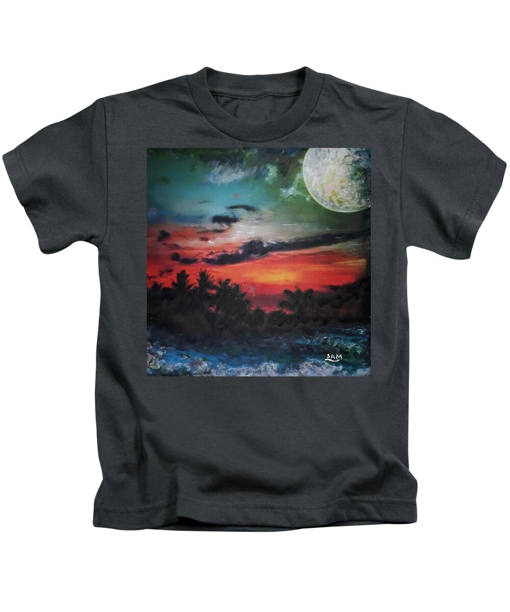 Seascape Kids T-Shirt featuring the painting Seascape by Sam Shaker