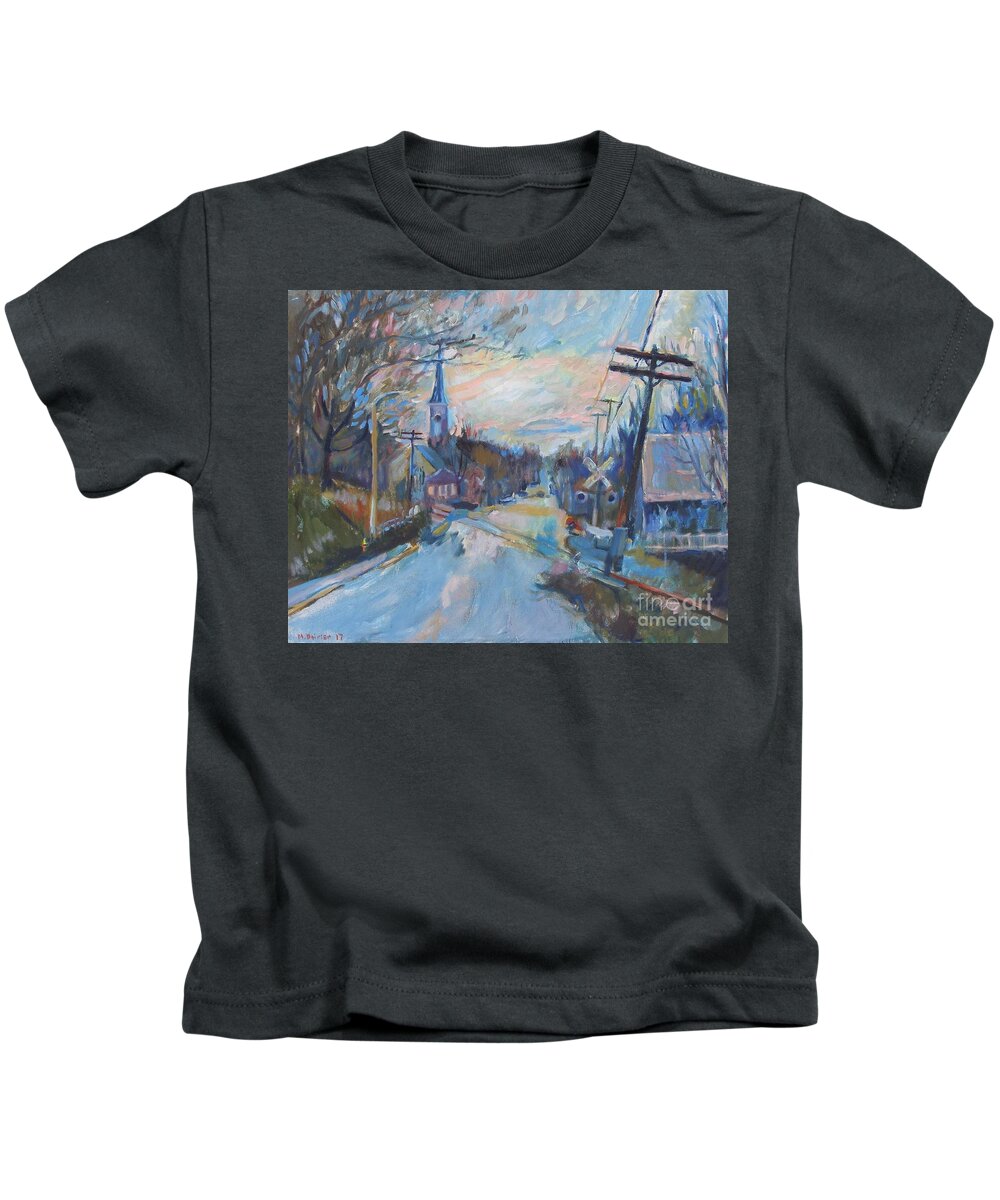 Cityscape Kids T-Shirt featuring the painting Second Street by Marc Poirier