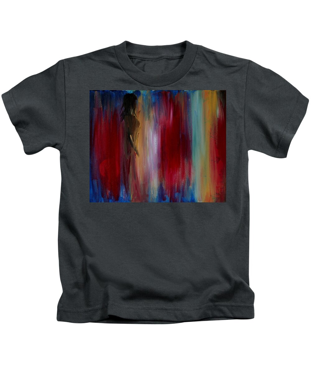 Woman Kids T-Shirt featuring the painting Self Portrait-4 Colors of my World by Julie Lueders 