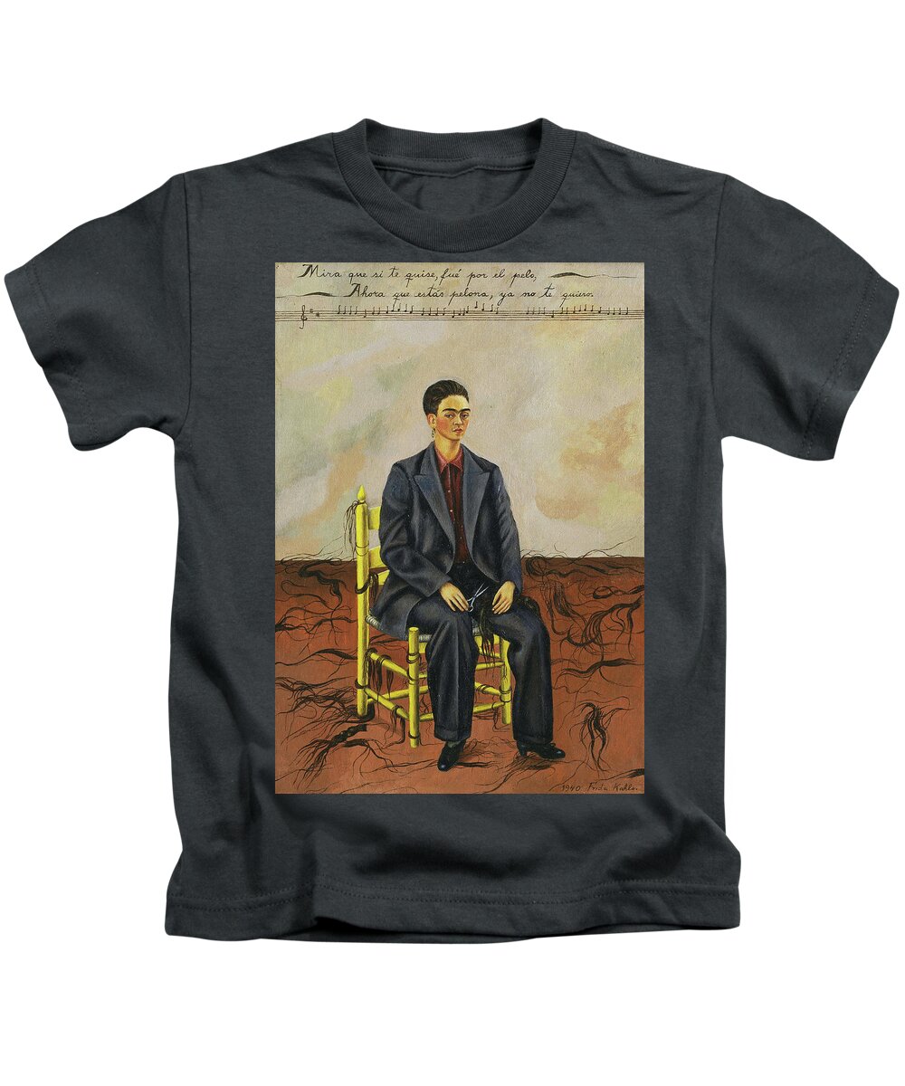 Self-Portrait with Cropped Hair Kids T-Shirt by Frida Kahlo - Pixels