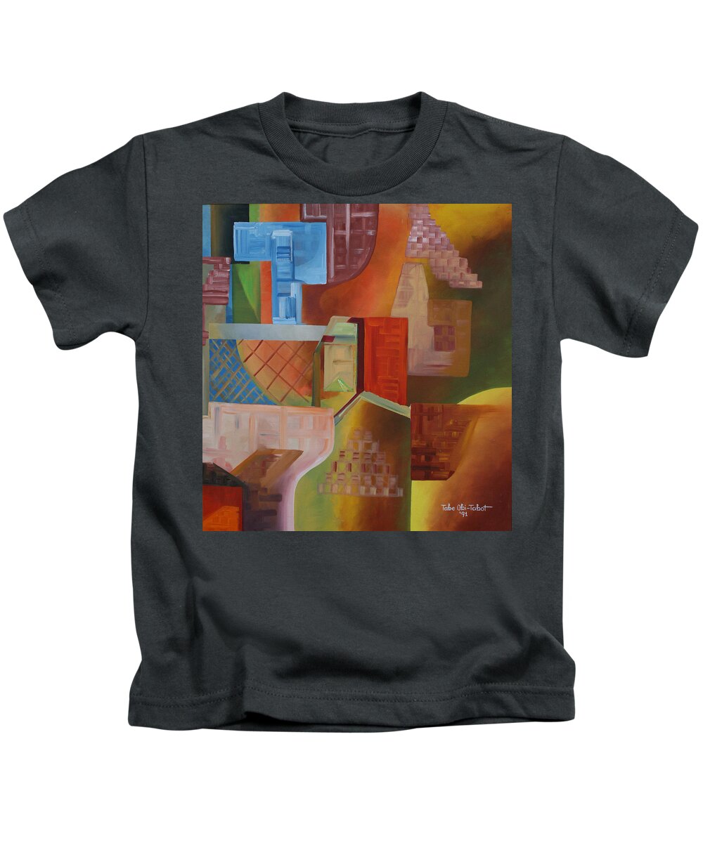 Series 1d Kids T-Shirt featuring the painting Series 1D by Obi-Tabot Tabe