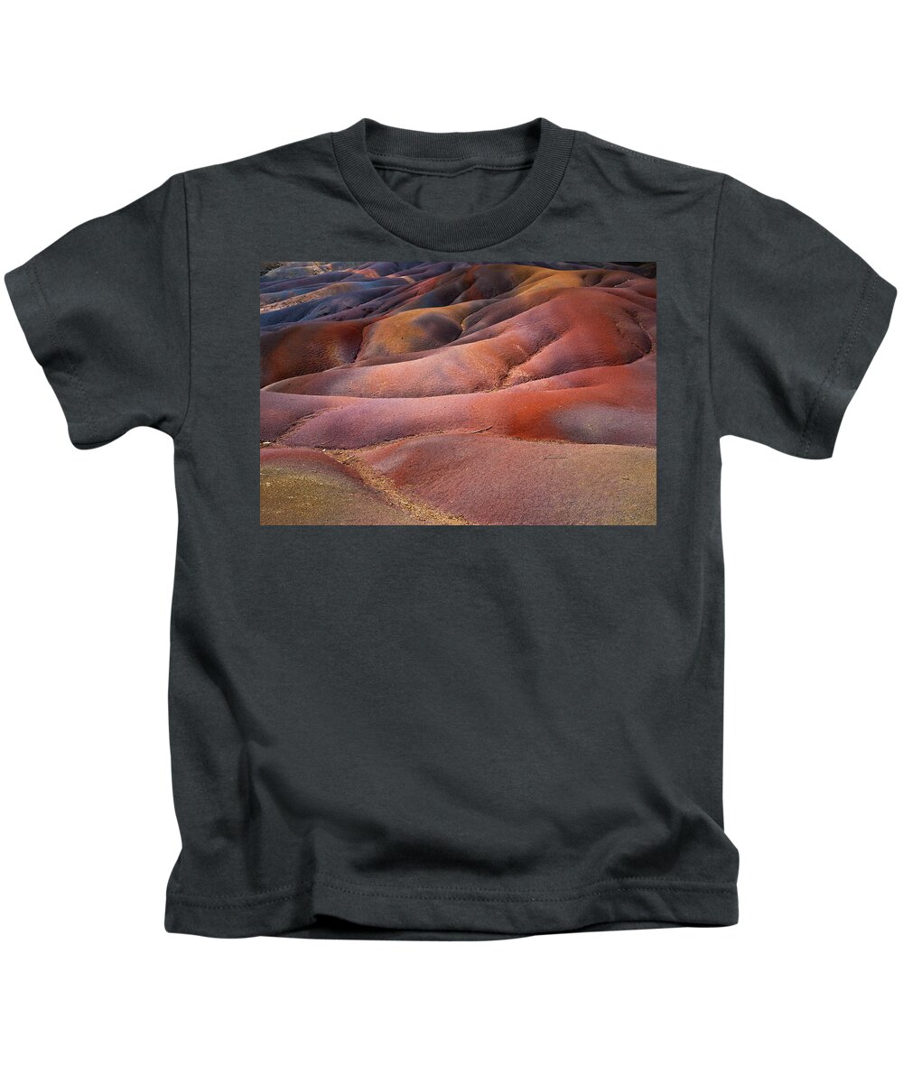 Mauritius Kids T-Shirt featuring the photograph Seven Colored Earth in Chamarel 8. Series Earth Bodyscapes. Mauritius by Jenny Rainbow