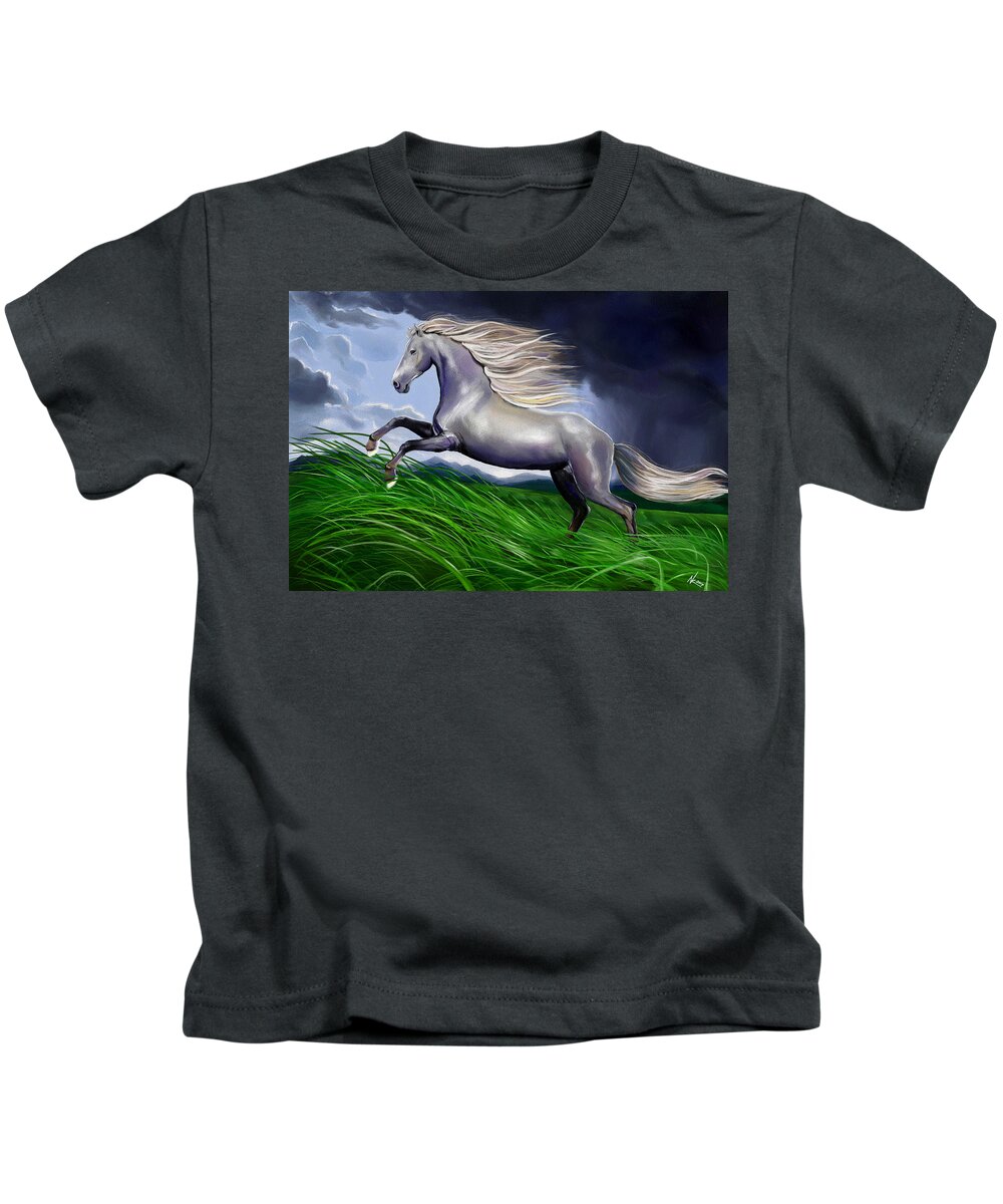 Horse Kids T-Shirt featuring the digital art Shadowfax by Norman Klein
