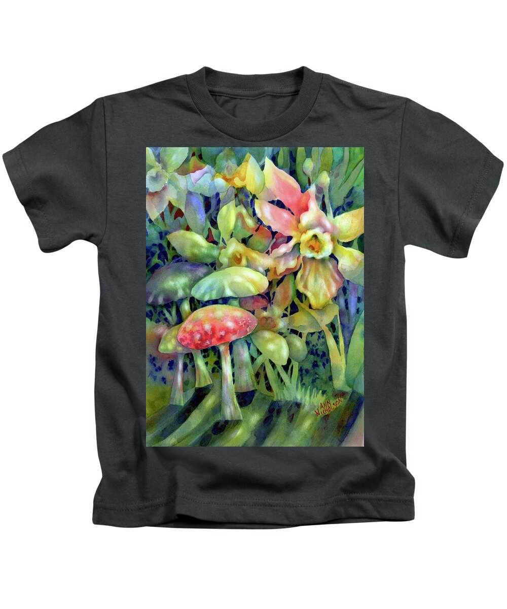 Watercolor Kids T-Shirt featuring the painting Shadowland by Ann Nicholson
