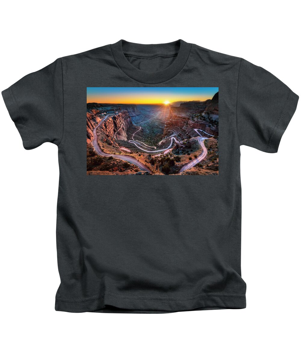 Canyonlands Kids T-Shirt featuring the photograph Shafer Trail Sunrise by Michael Ash