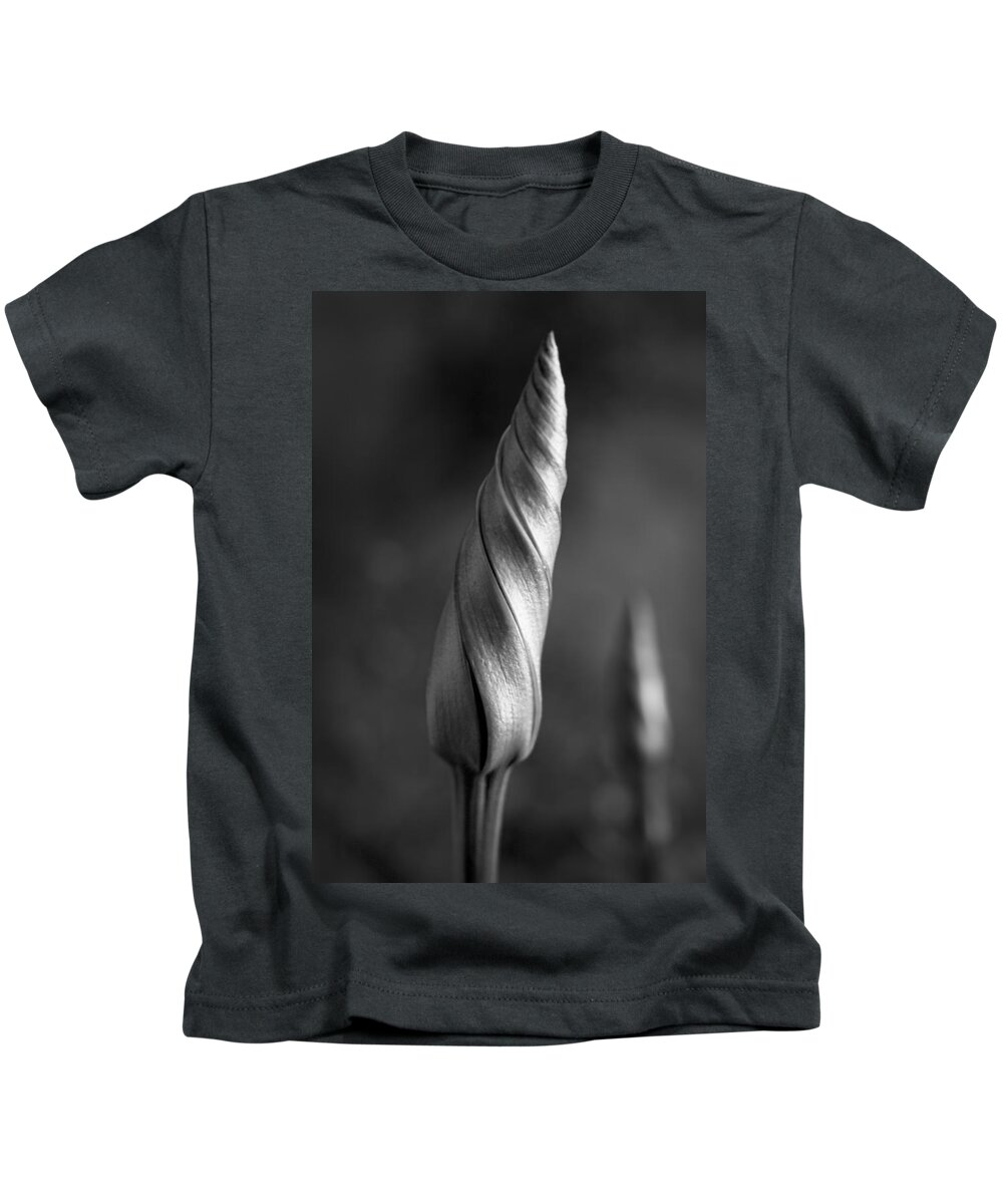 Ipomoea Alba Kids T-Shirt featuring the photograph Shimmering Moonflower Bud by Kathy Clark