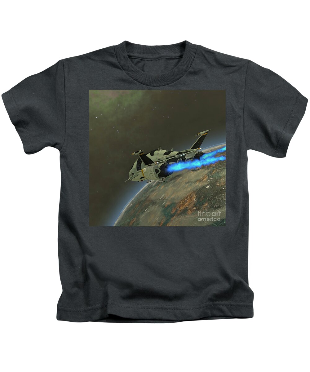 Space Art Kids T-Shirt featuring the painting Shuttlestar Transport by Corey Ford