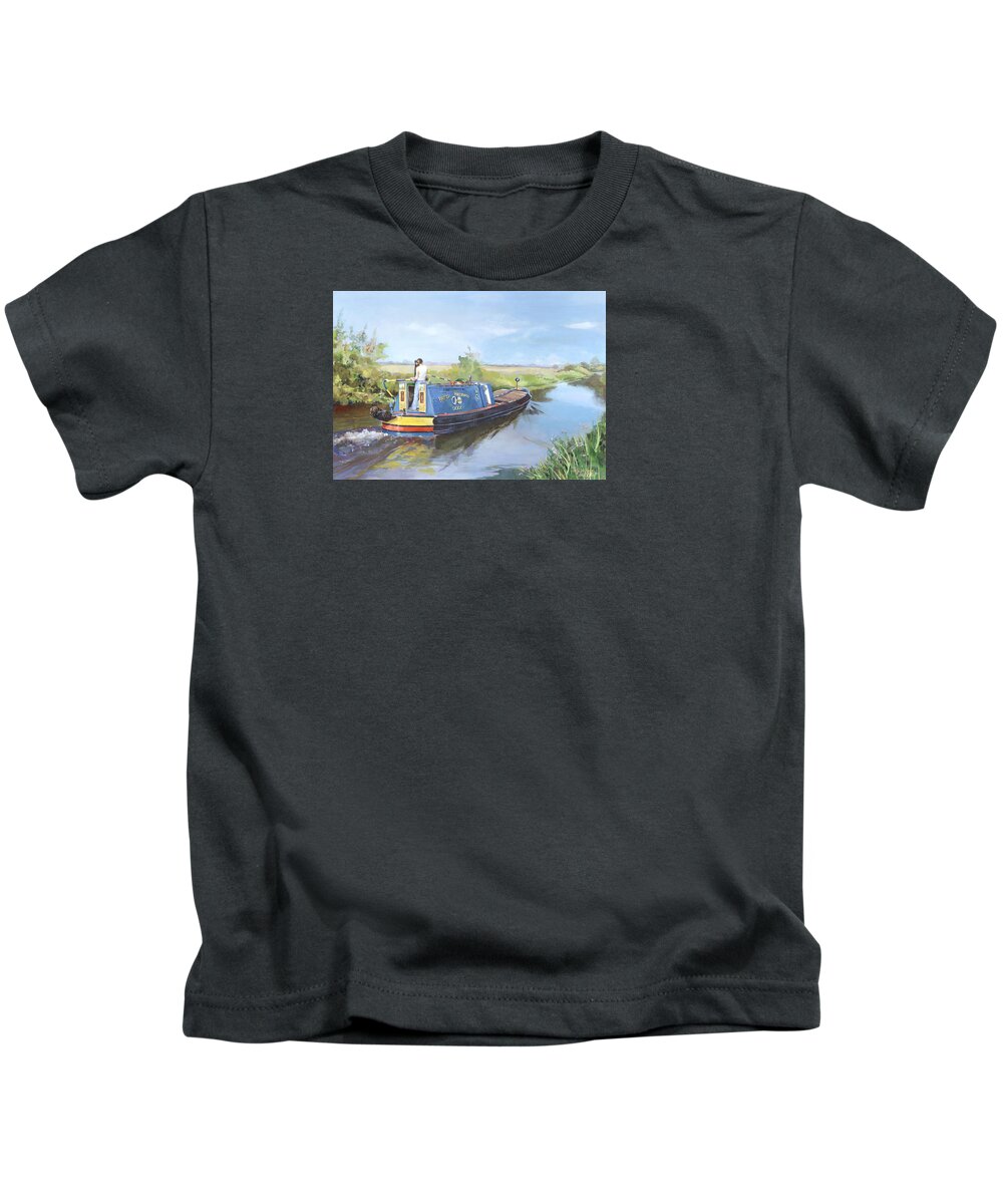 Narrow Boat Kids T-Shirt featuring the painting 'Sickle on the Ashby' by Penny Taylor-Beardow