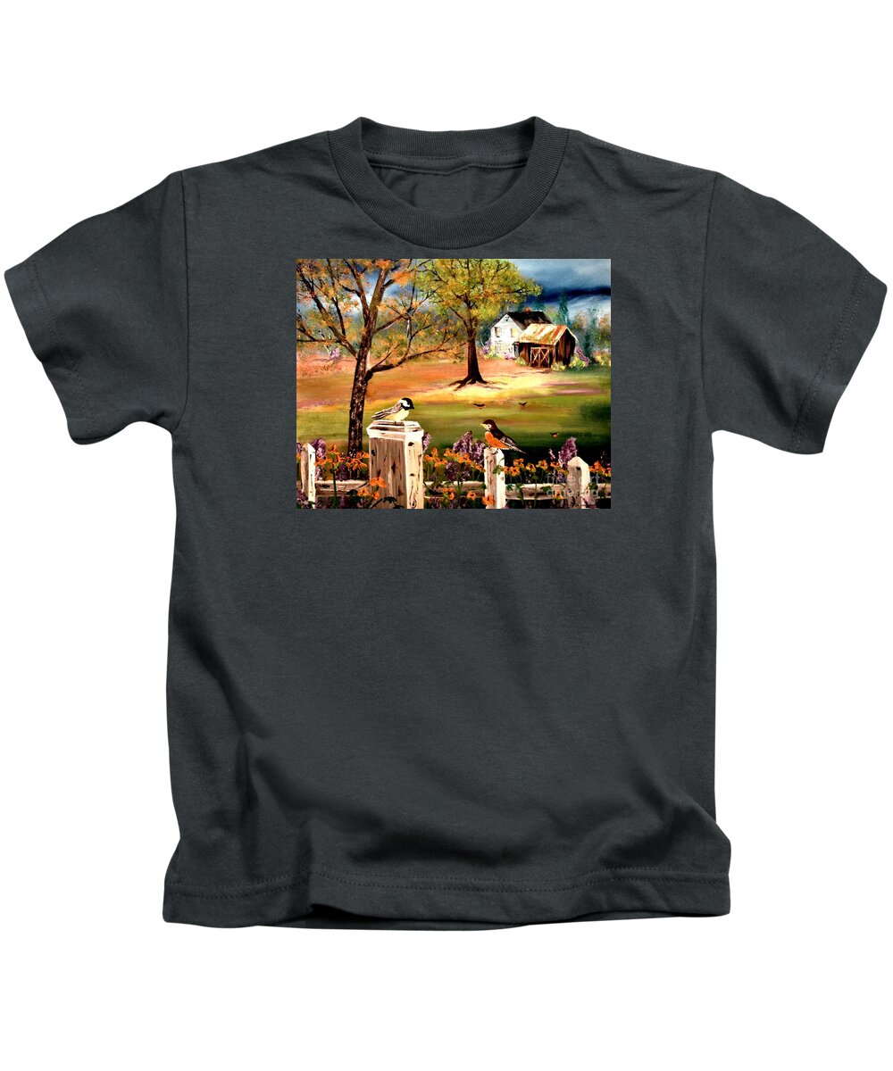 Farm Kids T-Shirt featuring the painting Signs Of Spring by Denise Tomasura