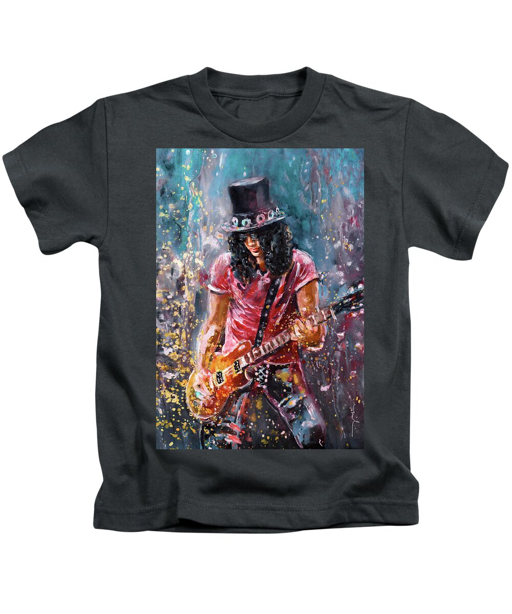 Music Kids T-Shirt featuring the painting Slash by Miki De Goodaboom
