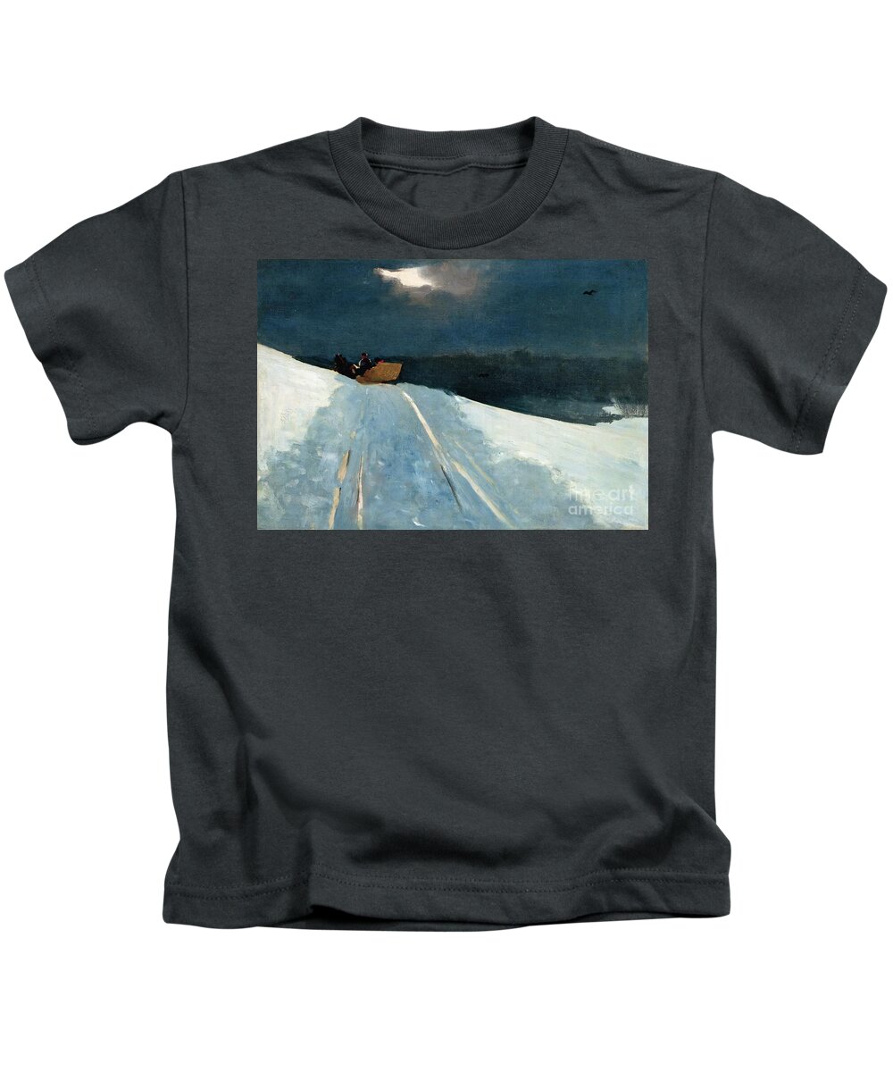 Winter Scene Kids T-Shirt featuring the painting Sleigh Ride by Winslow Homer