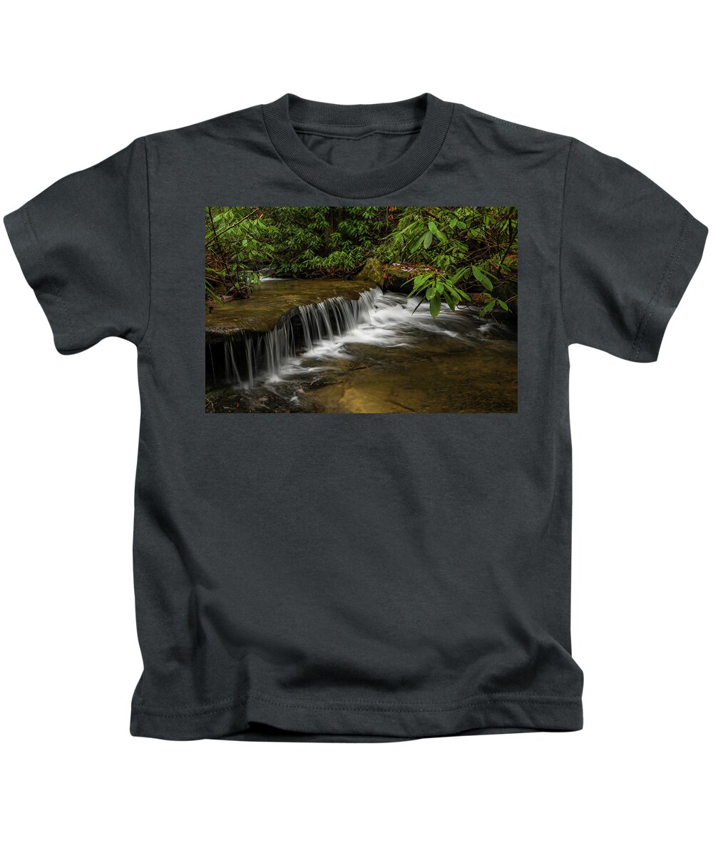 Daniel Boone National Forest Kids T-Shirt featuring the photograph Small cascade on Pounder Branch. by Ulrich Burkhalter