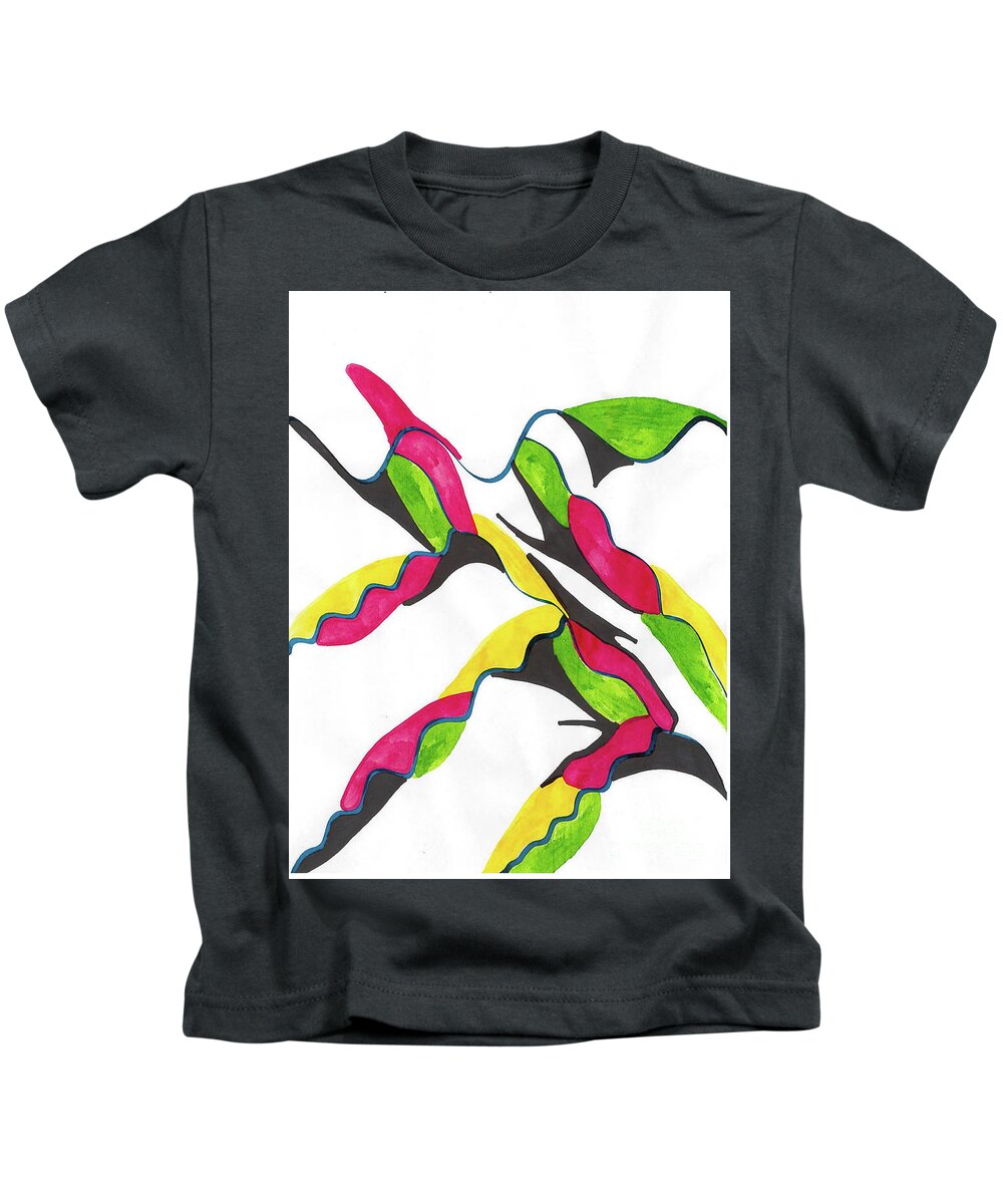 Green Kids T-Shirt featuring the mixed media Small Waves by Mary Mikawoz