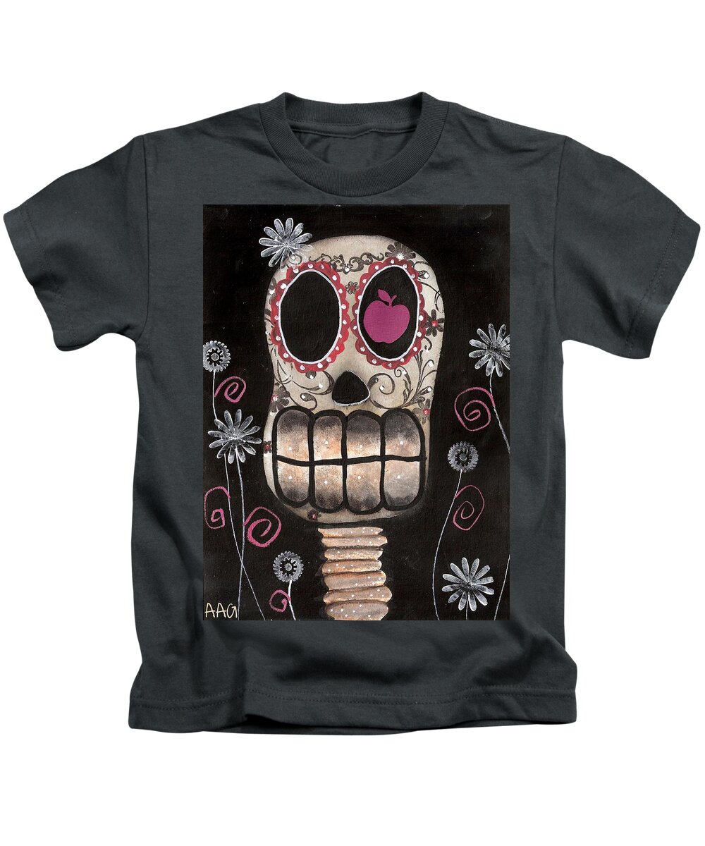 Day Of The Dead Kids T-Shirt featuring the painting Smile your Dead by Abril Andrade