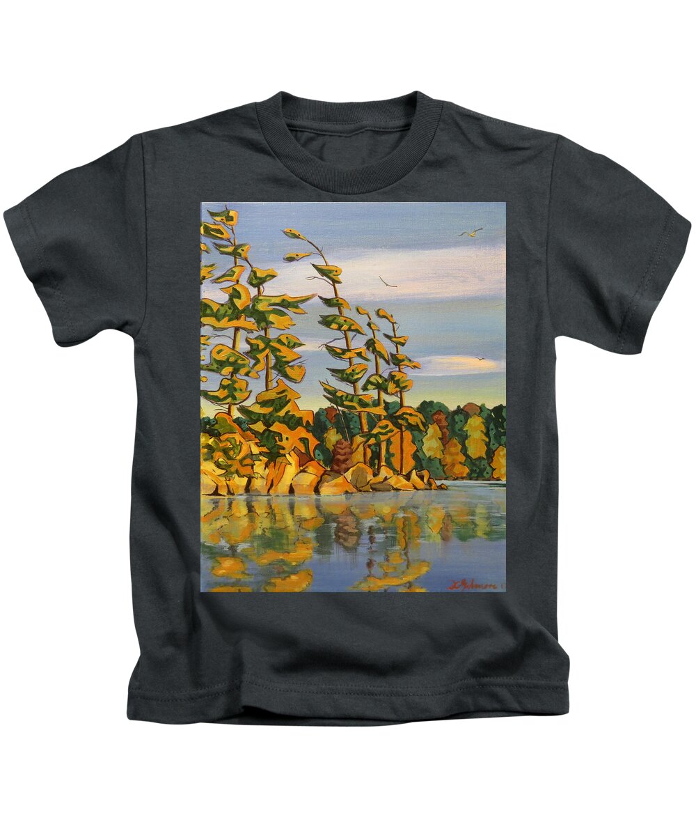 Canada Kids T-Shirt featuring the painting Snake Island in Fall Sunset by David Gilmore
