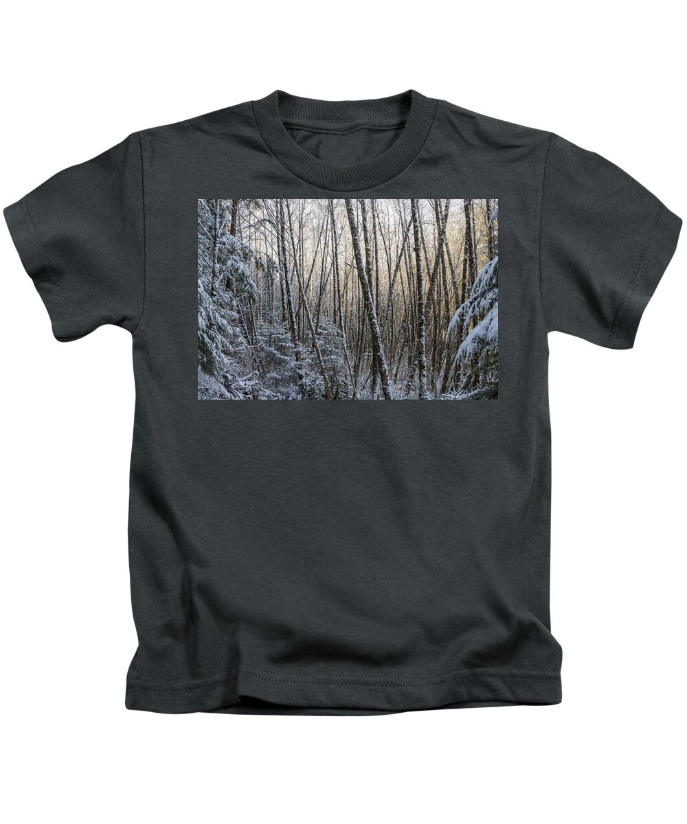 Snow Kids T-Shirt featuring the photograph Snow on the Alders by Robert Potts