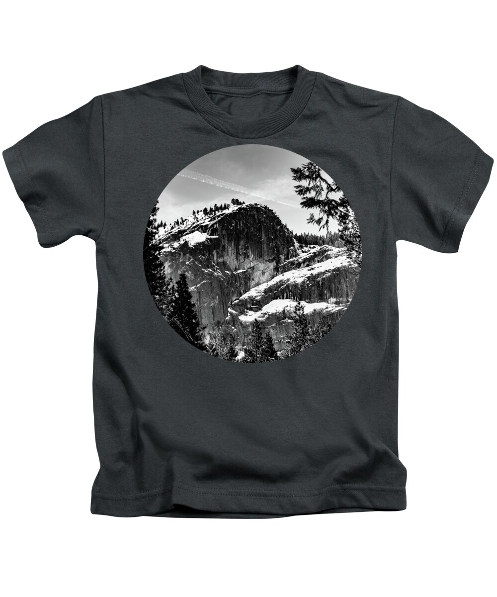 Landscape Kids T-Shirt featuring the photograph Snowy Sentinel, Black and White by Adam Morsa