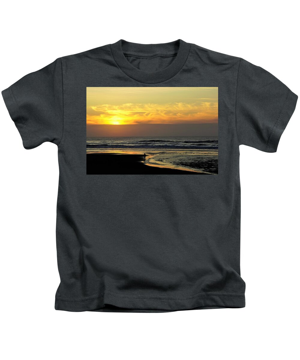 Person Kids T-Shirt featuring the photograph Solo Sunset on the Beach by Tranquil Light Photography