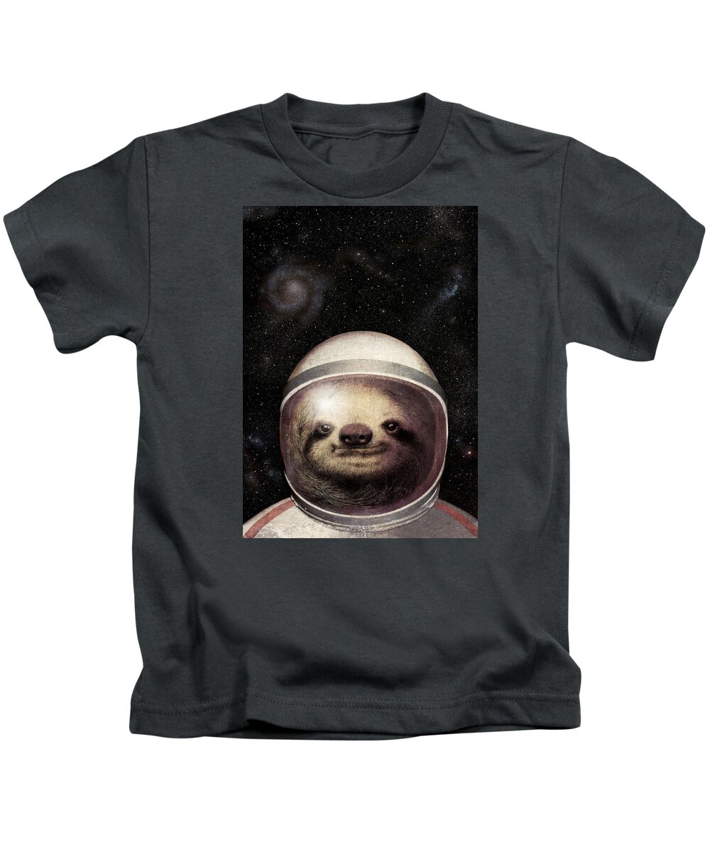 #faatoppicks Kids T-Shirt featuring the drawing Space Sloth by Eric Fan
