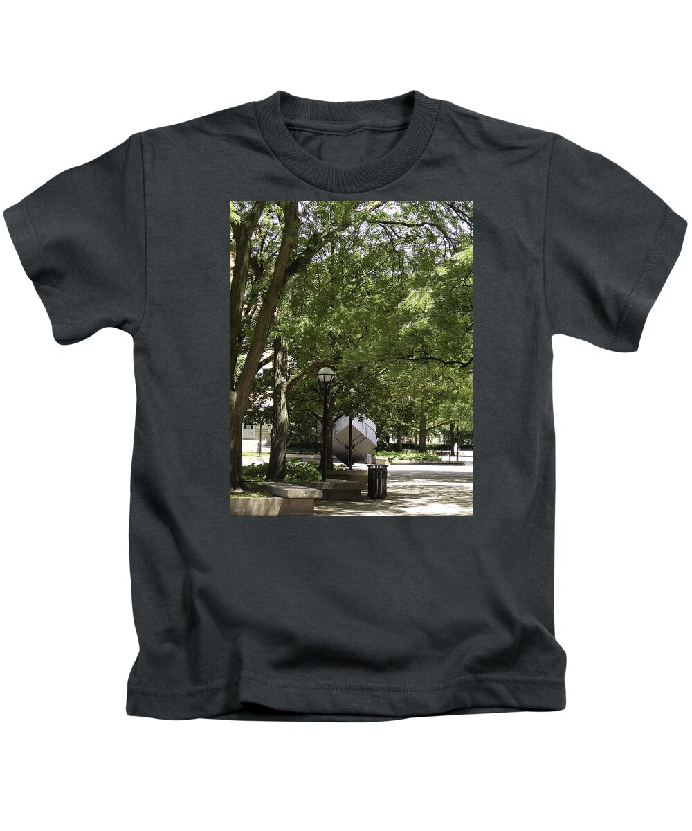 Ann Arbor Kids T-Shirt featuring the photograph Spinning Cube On Campus by Phil Perkins