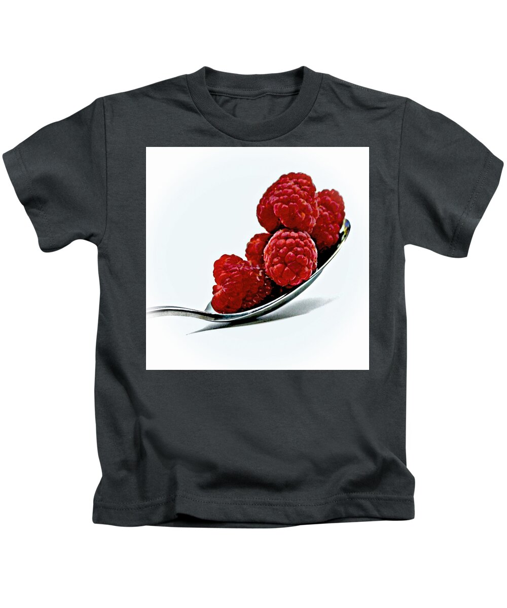 Photo Designs By Suzanne Stout Kids T-Shirt featuring the photograph Spoonful of Raspberries by Suzanne Stout