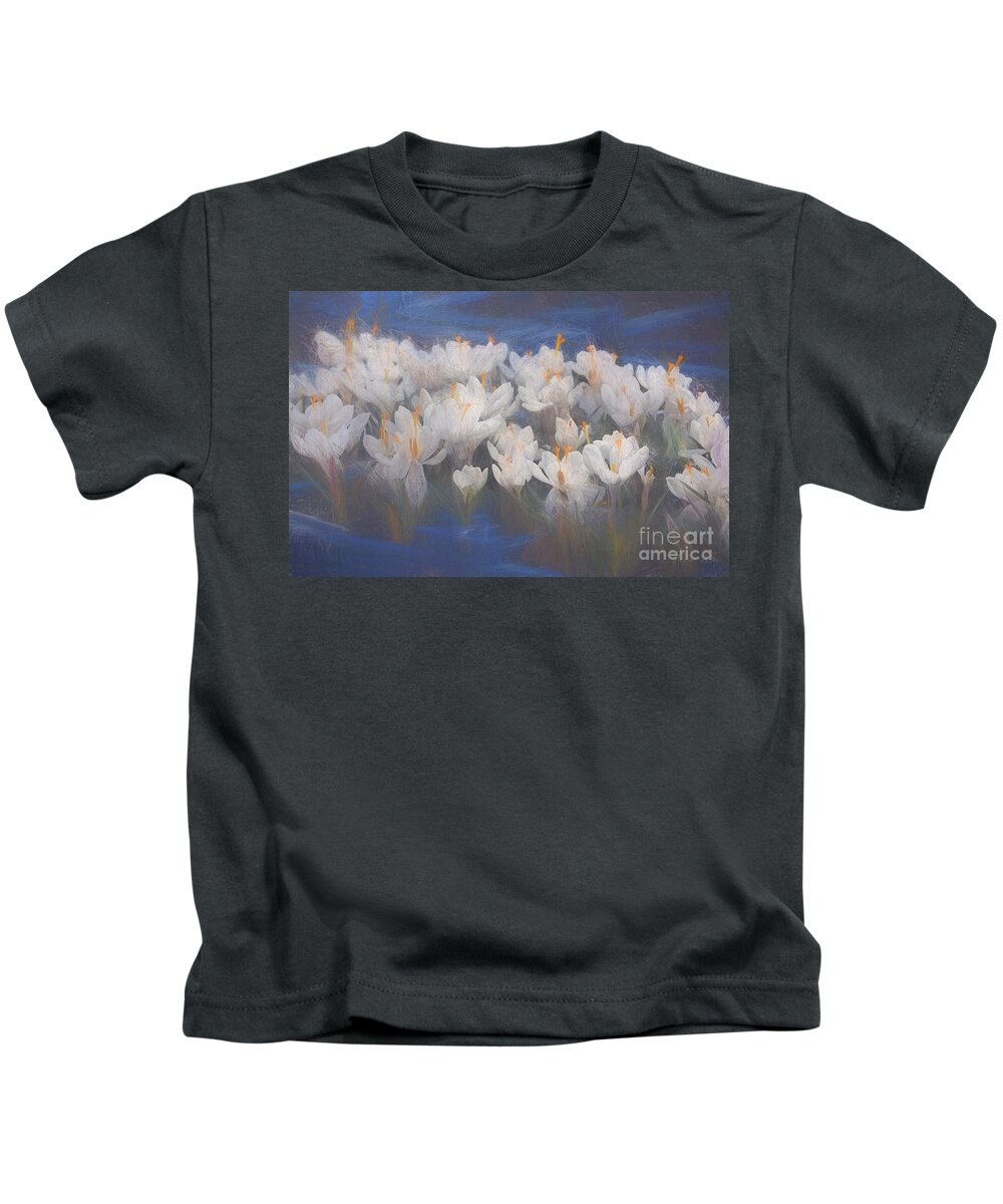 Crocus Kids T-Shirt featuring the mixed media Spring Crocuses by Helen White
