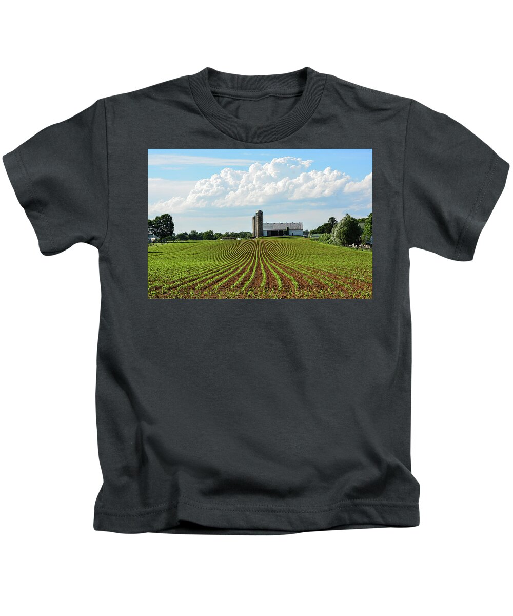 Amish Country Kids T-Shirt featuring the photograph Spring Field and Clouds by Tana Reiff