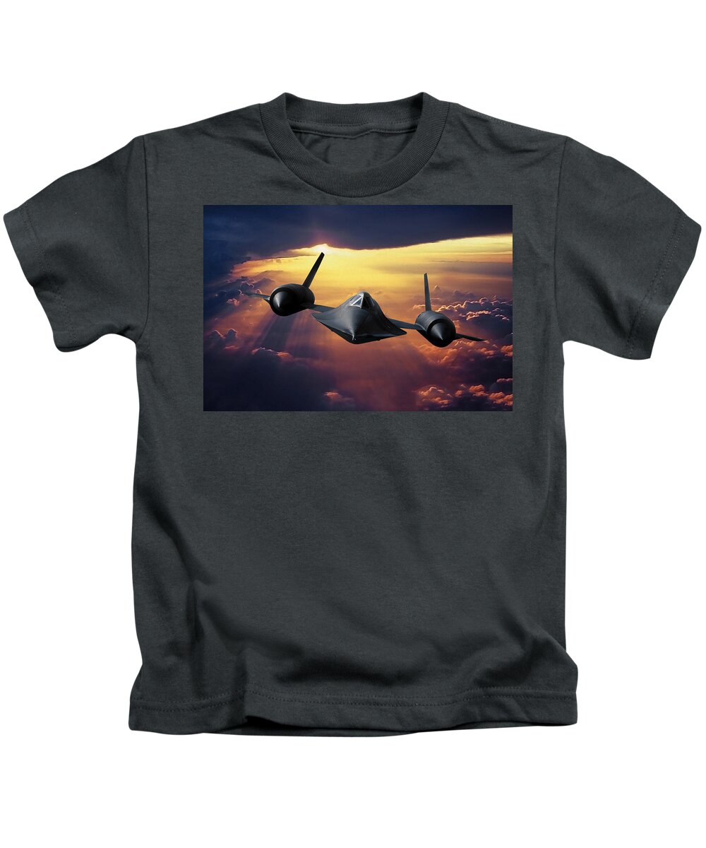 U.s. Air Force Sr-71 Blackbird Kids T-Shirt featuring the digital art SR-71 Blackbird Ahead of the Sun by Erik Simonsen