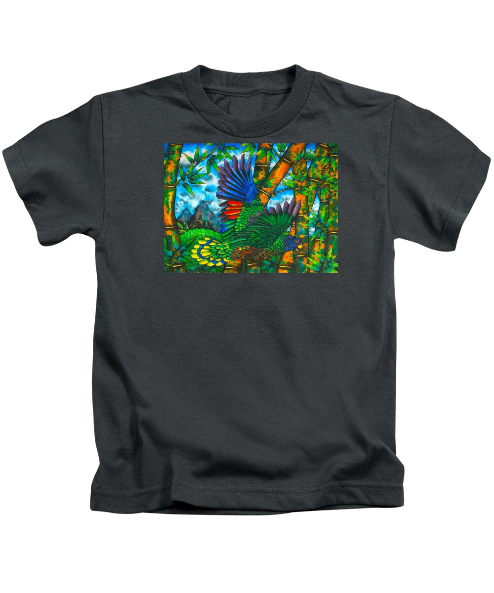 St. Lucia Parrot Kids T-Shirt featuring the painting Gwi Gwi St. Lucia Amazon Parrot - Exotic Bird by Daniel Jean-Baptiste