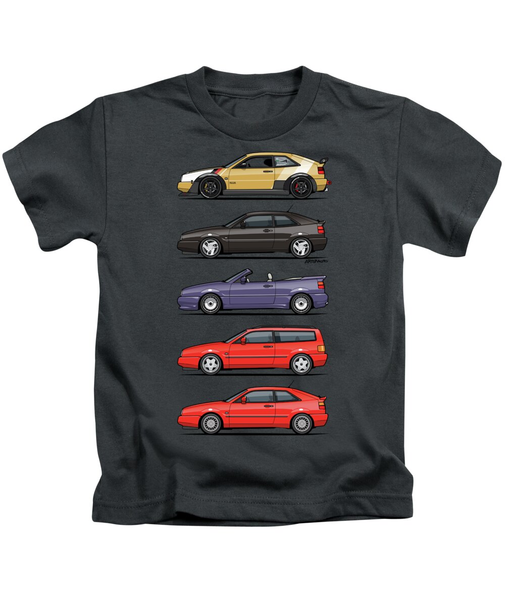 Car Kids T-Shirt featuring the digital art Stack of VW Corrados by Tom Mayer II Monkey Crisis On Mars