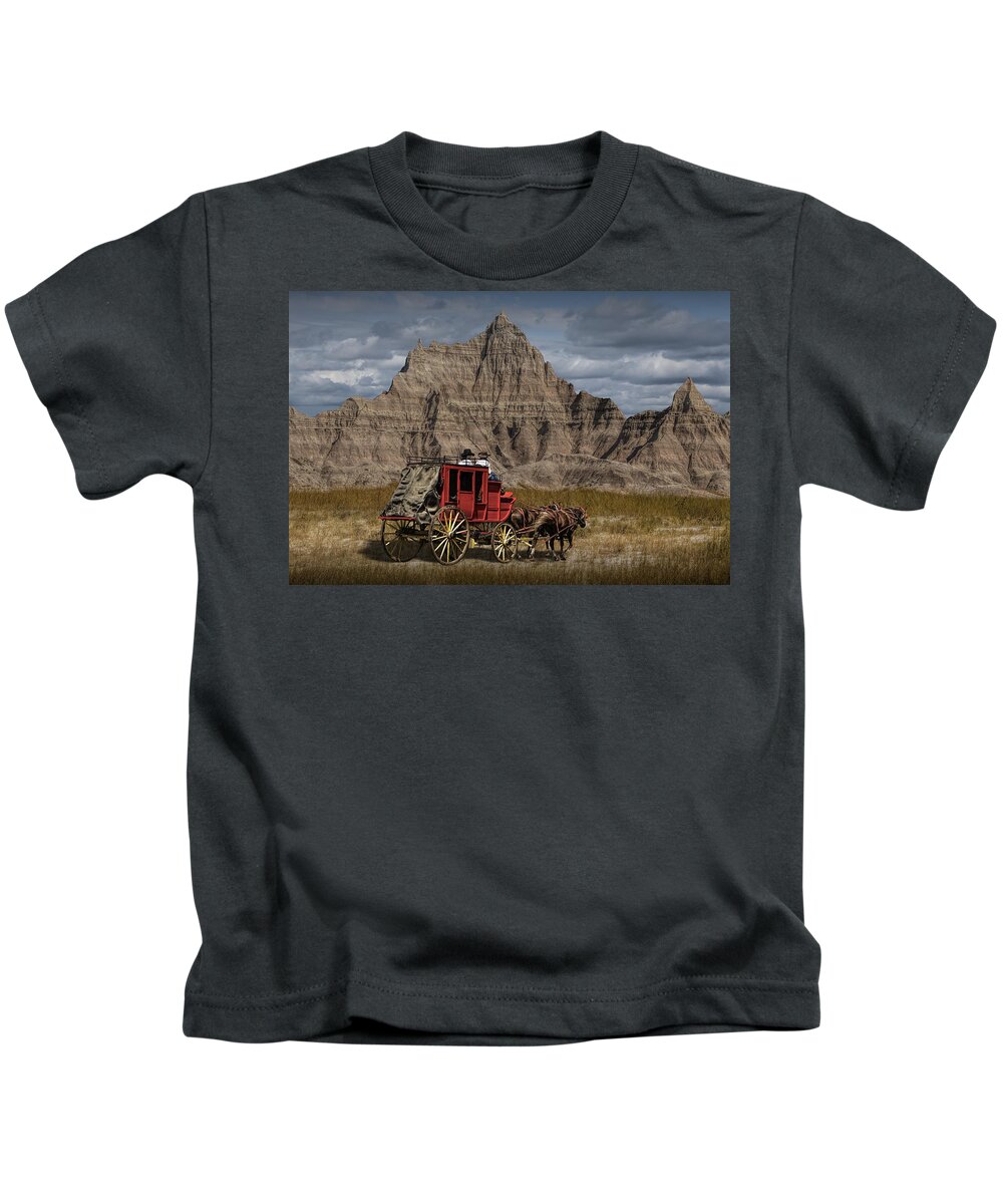 Mail Kids T-Shirt featuring the photograph Stage Coach in the Badlands by Randall Nyhof