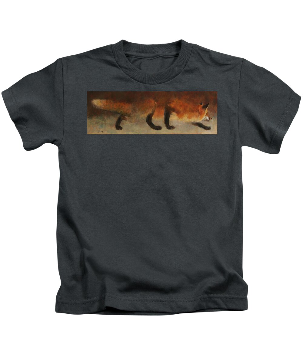 Fox Kids T-Shirt featuring the painting Stalking Fox by Attila Meszlenyi