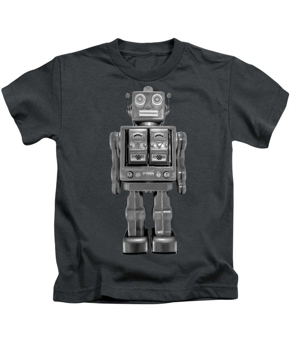 Art Kids T-Shirt featuring the photograph Star Strider Robot Red BW by YoPedro