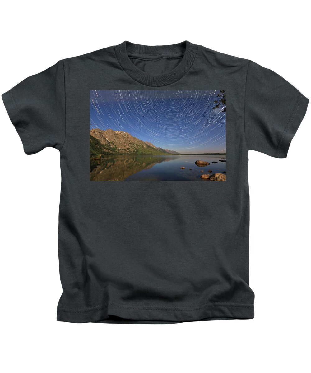 Photosbymch Kids T-Shirt featuring the photograph Startrails over Jenny Lake by M C Hood