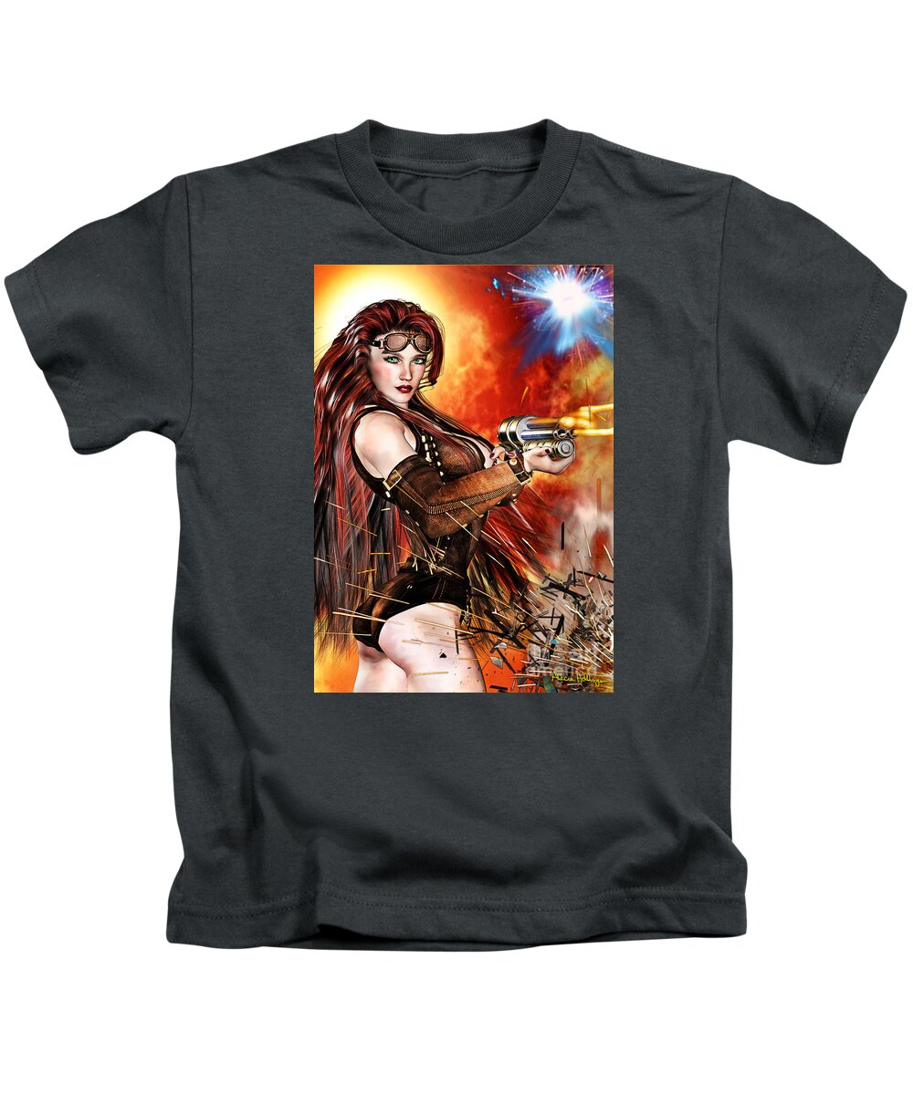 Steampunk Kids T-Shirt featuring the mixed media Steampunk Apocalypse by Alicia Hollinger