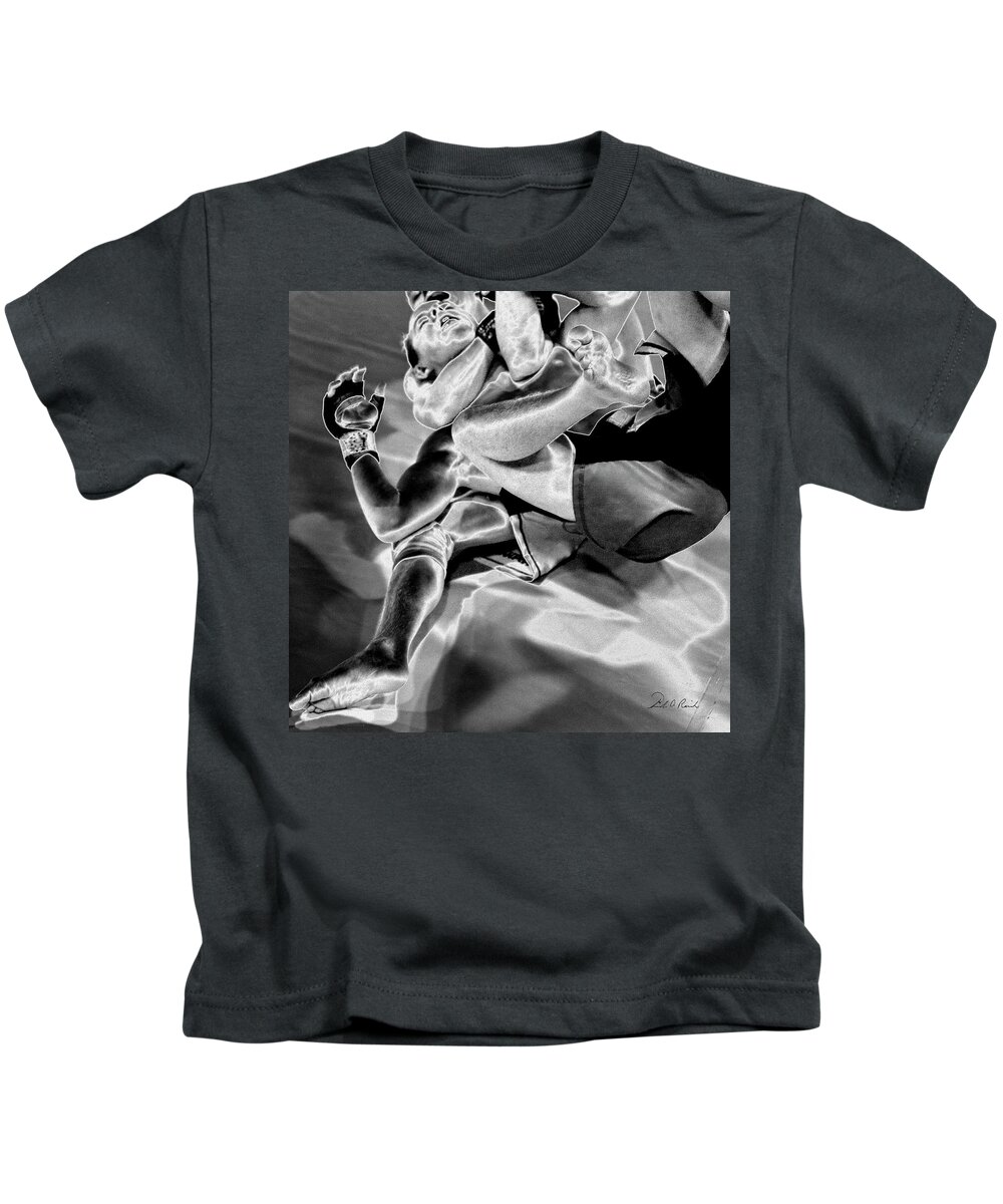 Black & White Kids T-Shirt featuring the photograph Steel Men Fighting 4 by Frederic A Reinecke