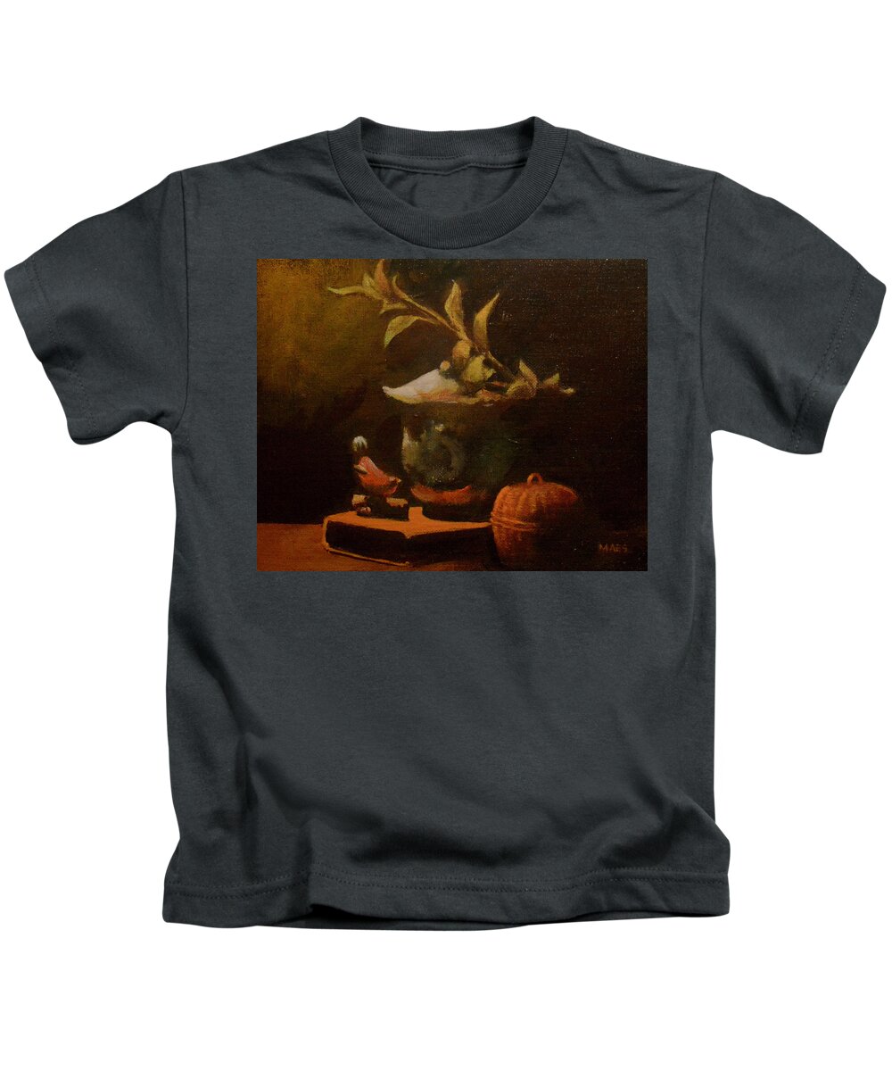 Walt Maes Kids T-Shirt featuring the painting Still life of Chinese jar by Walt Maes