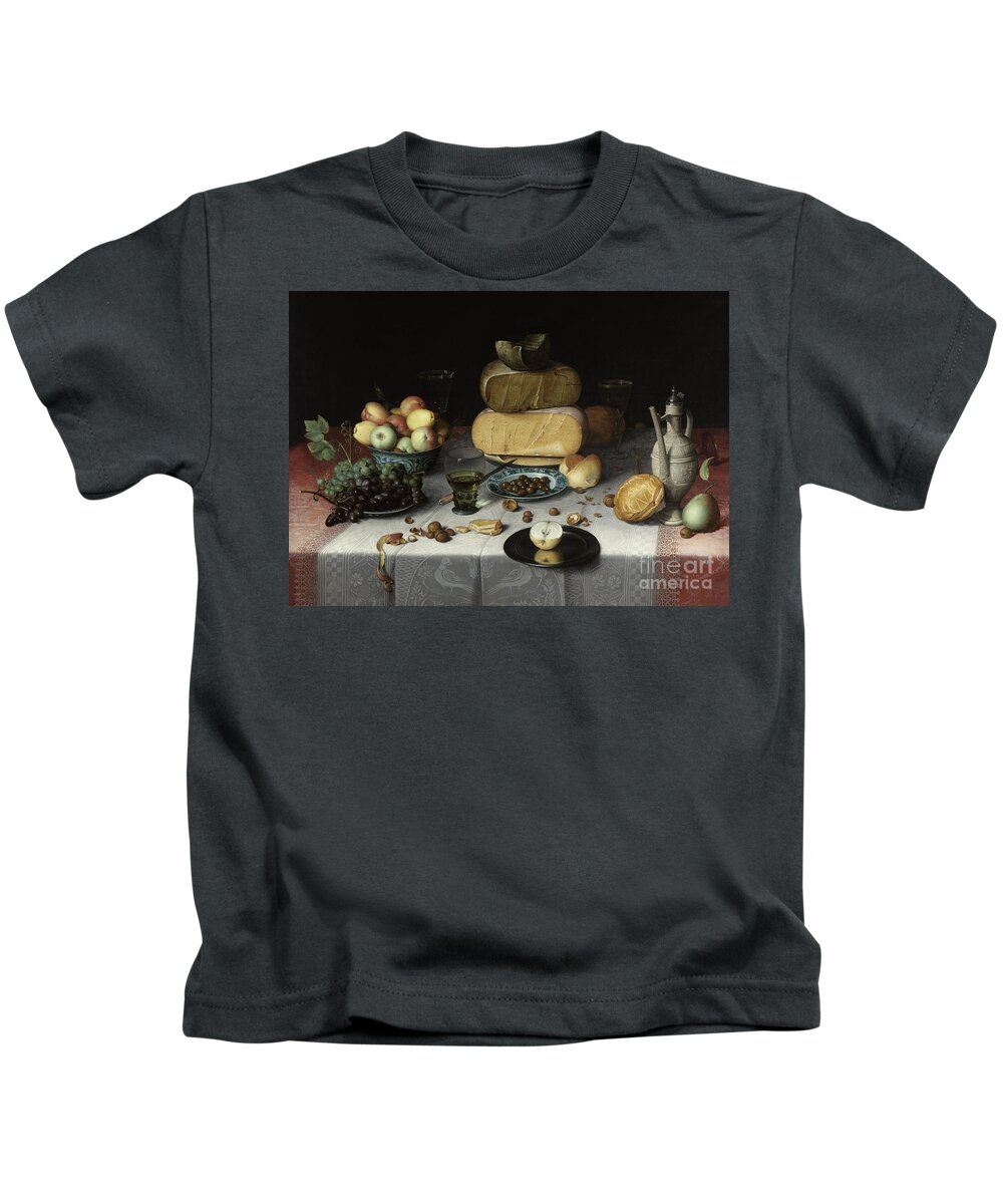Still-life Kids T-Shirt featuring the painting Still Life with Cheese by Floris Claesz van Dyck