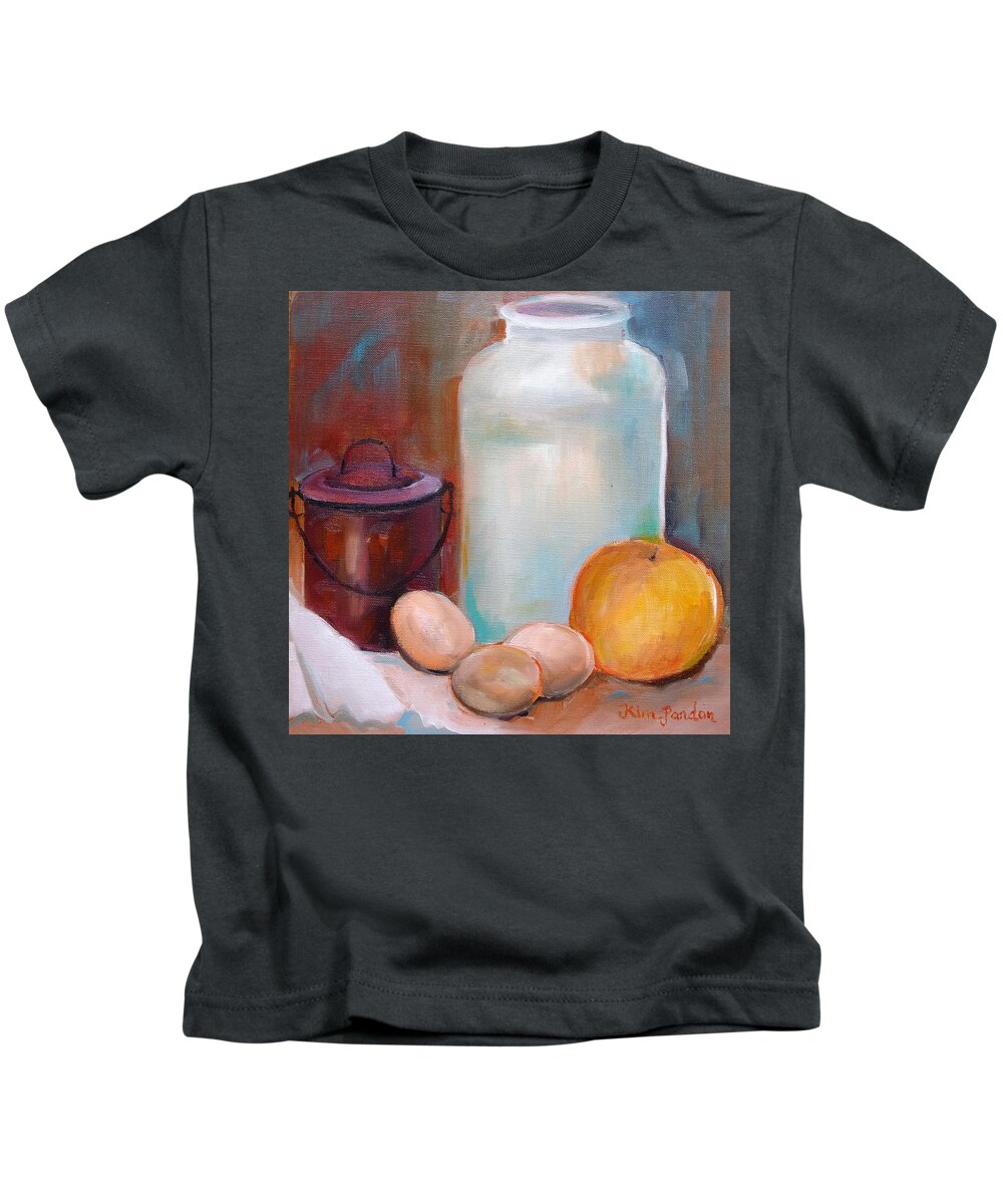  Kids T-Shirt featuring the painting Still life with eggs by Kim PARDON