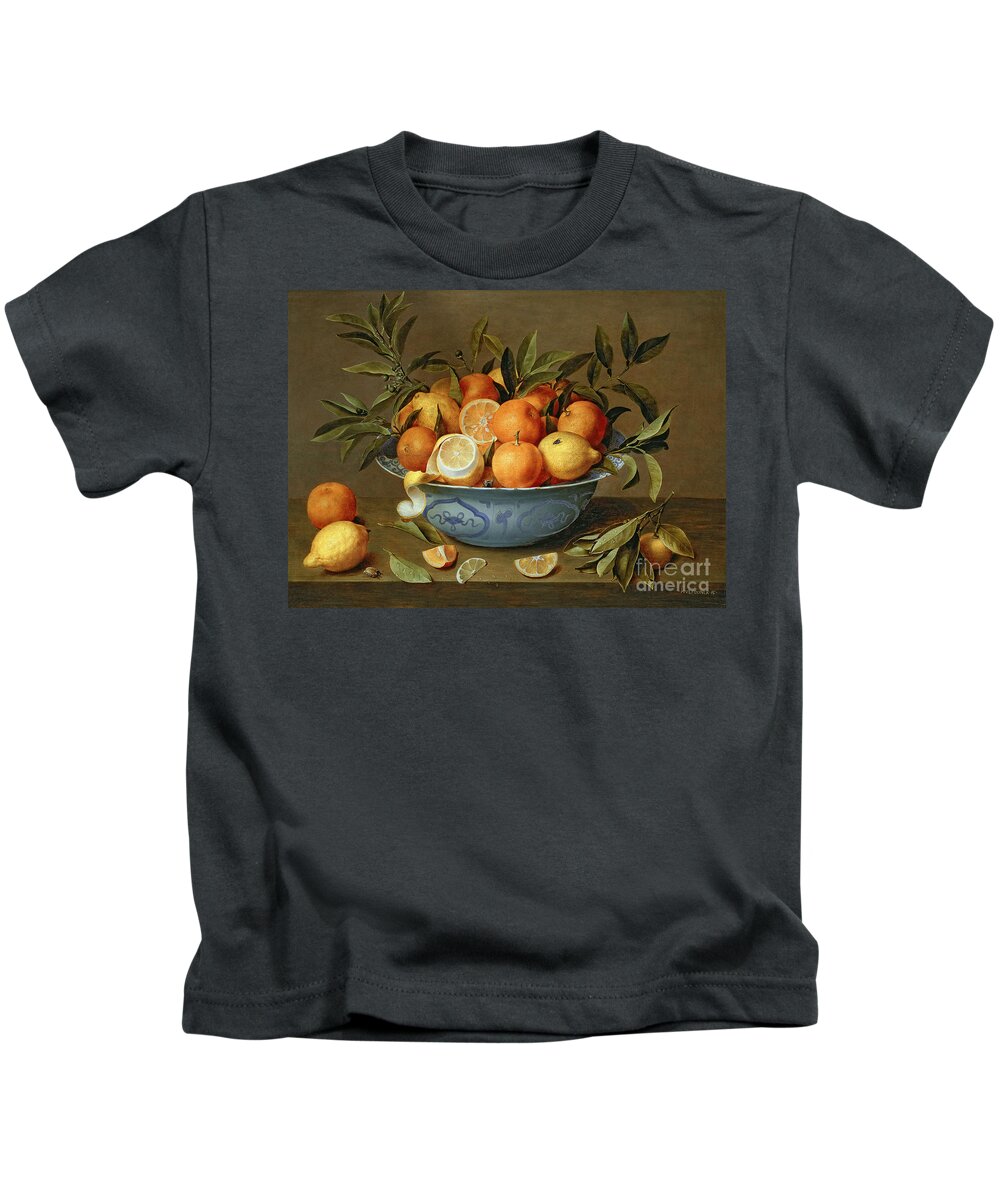 Still Kids T-Shirt featuring the painting Still Life with Oranges and Lemons in a Wan-Li Porcelain Dish by Jacob van Hulsdonck