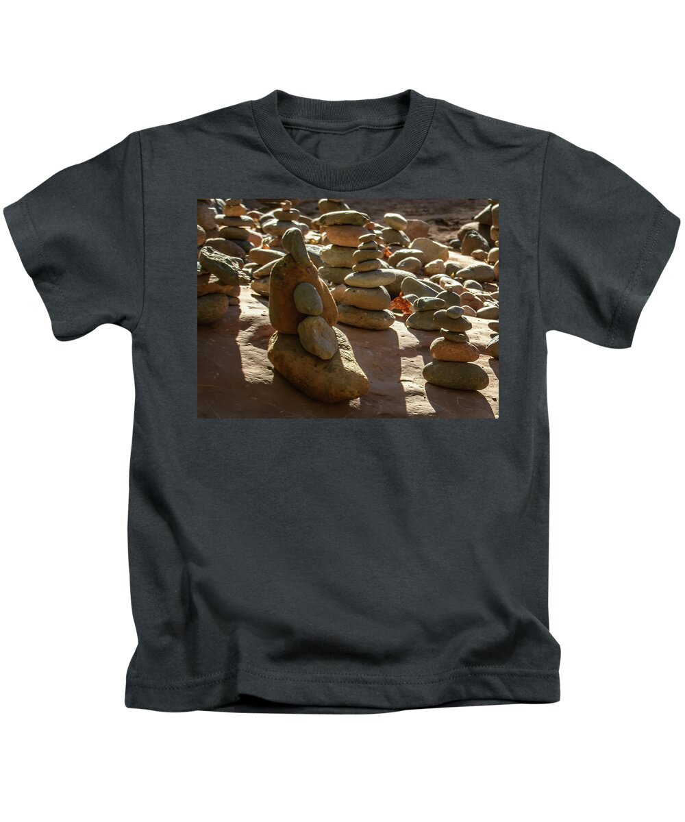 Stones Kids T-Shirt featuring the photograph Stone Cairns 7791-101717-1cr by Tam Ryan
