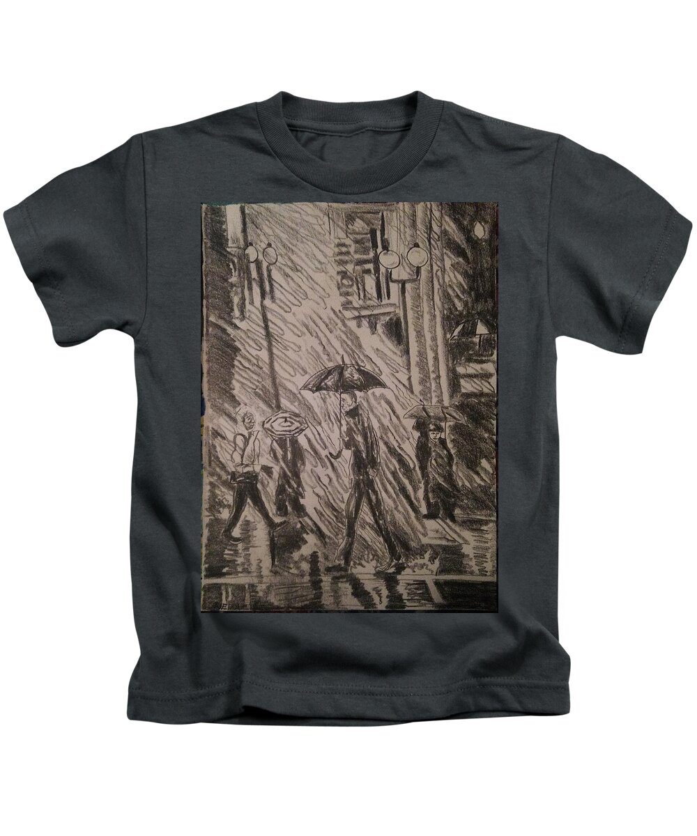 Cityscape Kids T-Shirt featuring the drawing Storm #3 by Angela Weddle
