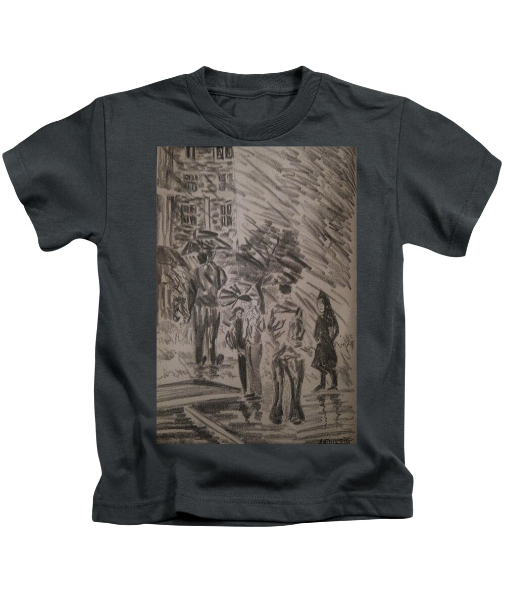 Cityscape Kids T-Shirt featuring the drawing Storm #4 by Angela Weddle