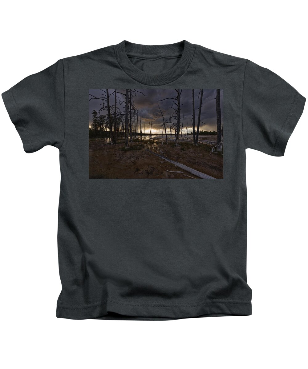 Lower Geyser Basin Kids T-Shirt featuring the photograph Storm over Lower Geyser Basin by Josh Bryant