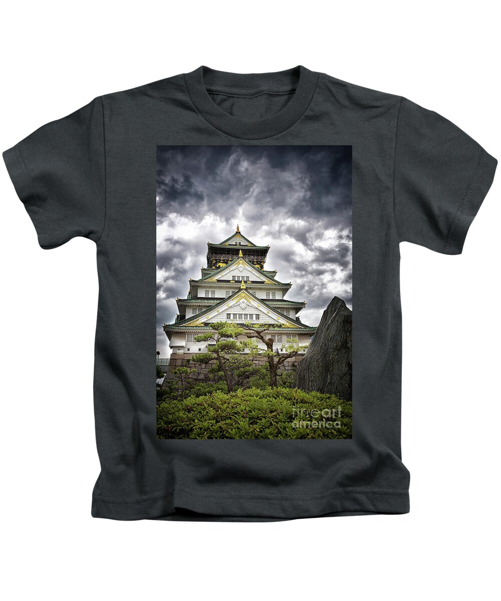 Osaka Kids T-Shirt featuring the photograph Storm over Osaka Castle by Jane Rix