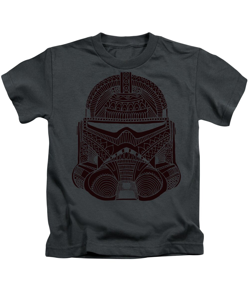 Stormtrooper Kids T-Shirt featuring the mixed media Stormtrooper Helmet - Star Wars Art - Brown by Studio Grafiikka