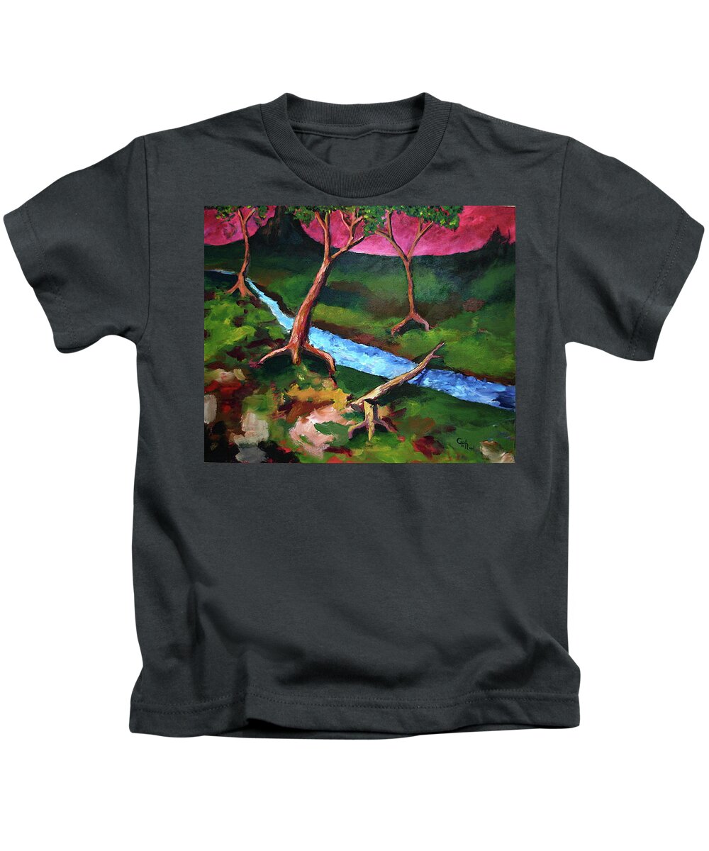 Strange Landscape Kids T-Shirt featuring the painting Strange Forest by Carol Neal-Chicago