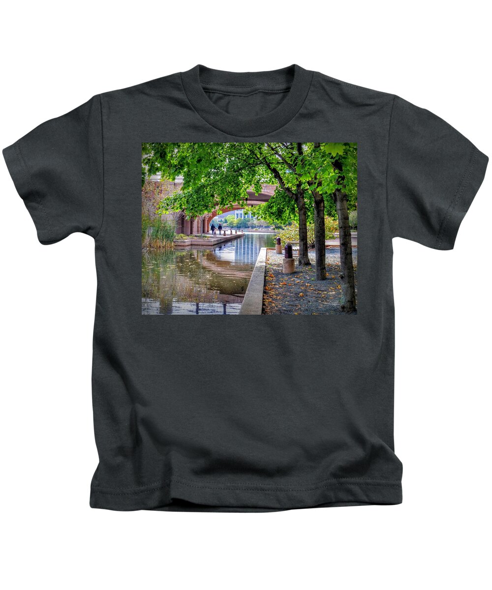 Water Tree People Walk Kids T-Shirt featuring the photograph Stroll by Wendell Ward